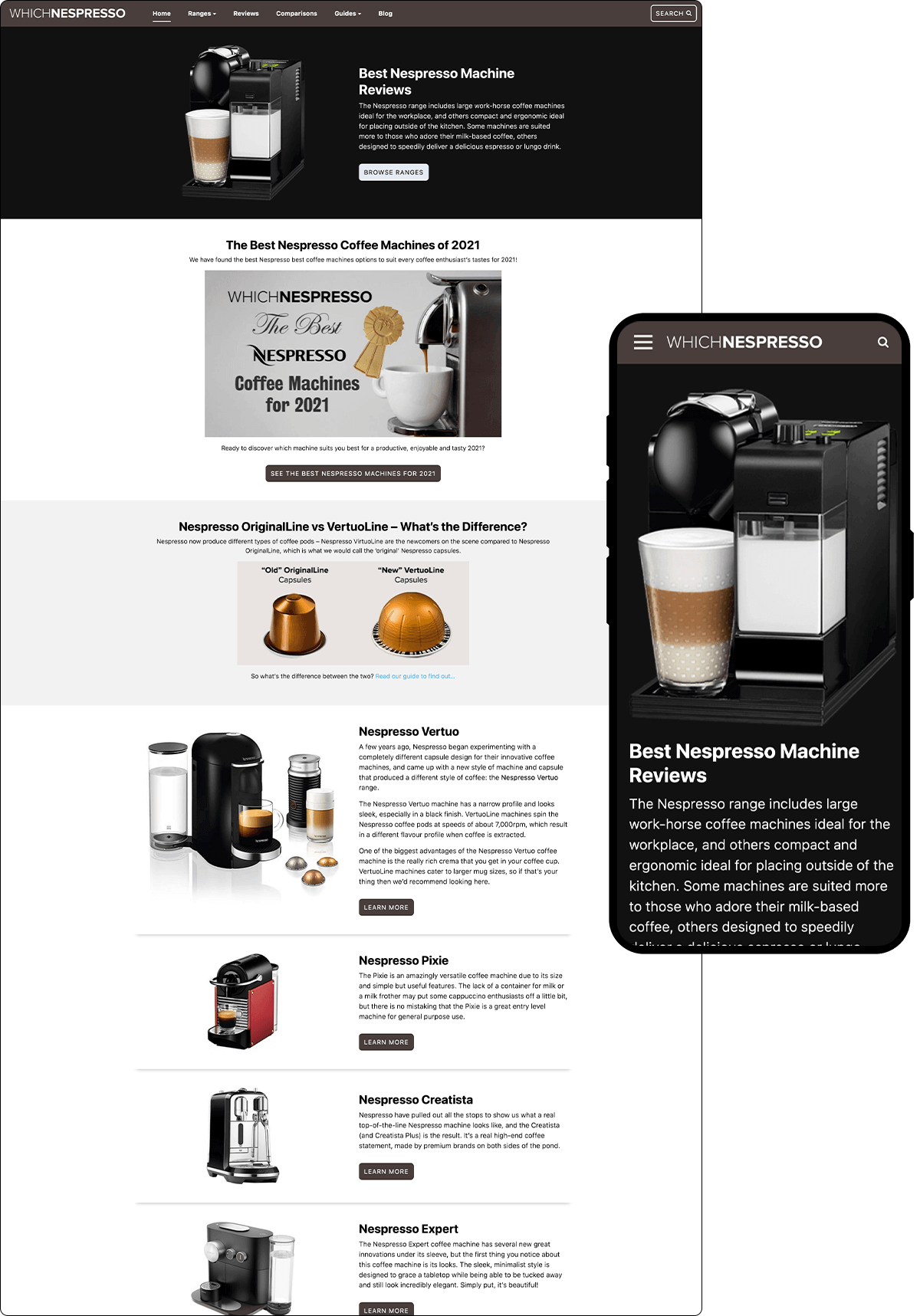 MetaPixels client responsive website mockup Which Nespresso